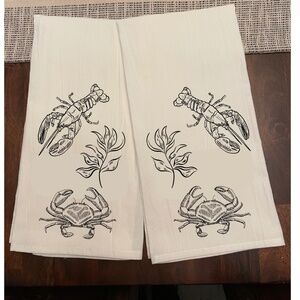 Kitchen Towel Dish Towel Cotton Flour Sack Size 28x28 Seafood New Black Print